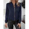 imageSweatyRocks Womens Faux Suede Short Bomber Jacket Coat Stand Collar Lightweight Zip Up Fashion Outerwear TopsBlue