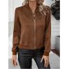 imageSweatyRocks Womens Faux Suede Short Bomber Jacket Coat Stand Collar Lightweight Zip Up Fashion Outerwear TopsBrown
