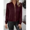 imageSweatyRocks Womens Faux Suede Short Bomber Jacket Coat Stand Collar Lightweight Zip Up Fashion Outerwear TopsBurgundy