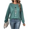 imageSweatyRocks Womens Heart Printed Long Sleeve Pullover Sweatshirts Crewneck Loose Casual Fall OutfitsGreen