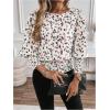 imageSweatyRocks Womens Lantern Long Sleeve Shirred Trim Round Neck Smocked Blouse Crop TopsMulticolor
