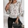 imageSweatyRocks Womens Lantern Long Sleeve Shirred Trim Round Neck Smocked Blouse Crop TopsMulticolor