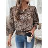 imageSweatyRocks Womens Lantern Long Sleeve Shirred Trim Round Neck Smocked Blouse Crop TopsMulticolor B