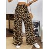 imageSweatyRocks Womens Leopard Print High Waisted Wide Leg Pants Casual Long TrousersBrown