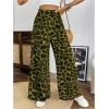 imageSweatyRocks Womens Leopard Print High Waisted Wide Leg Pants Casual Long TrousersGreen