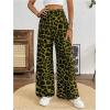 imageSweatyRocks Womens Leopard Print High Waisted Wide Leg Pants Casual Long TrousersGreen