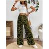 imageSweatyRocks Womens Leopard Print High Waisted Wide Leg Pants Casual Long TrousersGreen