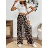 imageSweatyRocks Womens Leopard Print High Waisted Wide Leg Pants Casual Long TrousersMulticolor
