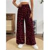 imageSweatyRocks Womens Leopard Print High Waisted Wide Leg Pants Casual Long TrousersRed