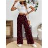 imageSweatyRocks Womens Leopard Print High Waisted Wide Leg Pants Casual Long TrousersRed