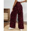 imageSweatyRocks Womens Leopard Print High Waisted Wide Leg Pants Casual Long TrousersRed