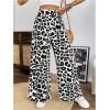imageSweatyRocks Womens Leopard Print High Waisted Wide Leg Pants Casual Long TrousersWhite and Black