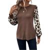 imageSweatyRocks Womens Leopard Print Patchwork Crew Neck Blouse Casual Dressy Long Sleeves Shirt TopsBlack
