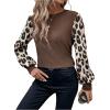 imageSweatyRocks Womens Leopard Print Patchwork Crew Neck Blouse Casual Dressy Long Sleeves Shirt TopsBlack