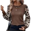 imageSweatyRocks Womens Leopard Print Patchwork Crew Neck Blouse Casual Dressy Long Sleeves Shirt TopsBlack