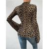 imageSweatyRocks Womens Leopard Print T Shirt Mock Neck Flare Long Sleeve Slim Fitted Tee TopsCoffee Brown