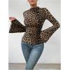 imageSweatyRocks Womens Leopard Print T Shirt Mock Neck Flare Long Sleeve Slim Fitted Tee TopsCoffee Brown