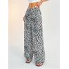 imageSweatyRocks Womens Leopard Printed Wide Leg Pants Elastic Waist Trousers with PocketsBlack and White