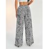 imageSweatyRocks Womens Leopard Printed Wide Leg Pants Elastic Waist Trousers with PocketsBlack and White