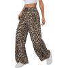 imageSweatyRocks Womens Leopard Printed Wide Leg Pants Elastic Waist Trousers with PocketsBrown