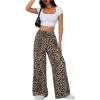 imageSweatyRocks Womens Leopard Printed Wide Leg Pants Elastic Waist Trousers with PocketsBrown
