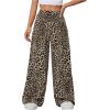 imageSweatyRocks Womens Leopard Printed Wide Leg Pants Elastic Waist Trousers with PocketsBrown