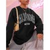 imageSweatyRocks Womens Letter Graphic Crewneck Sweatshirts Long Sleeve Oversized Pullover TopBlack