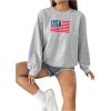 imageSweatyRocks Womens Long Sleeve Round Neck American Flag Print Loose Oversized SweatshirtGrey