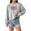 imageSweatyRocks Womens Long Sleeve Round Neck American Flag Print Loose Oversized SweatshirtGrey