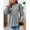 imageSweatyRocks Womens Long Sleeve Ruffle Lace Mock Neck Plaid Blouses Peplum TopsBlack and White