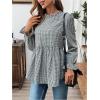 imageSweatyRocks Womens Long Sleeve Ruffle Lace Mock Neck Plaid Blouses Peplum TopsBlack and White