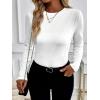 imageSweatyRocks Womens Long Sleeves TShirt Pleated Crew Neck Plain Solid Color Casual Tee ShirtsWhite
