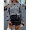 imageSweatyRocks Womens Oversized Heart Pattern Sweater Long Sleeves Mock Neck Cute Pullover TopsGrey
