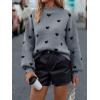 imageSweatyRocks Womens Oversized Heart Pattern Sweater Long Sleeves Mock Neck Cute Pullover TopsGrey