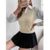 imageSweatyRocks Womens Sweater Vest V Neck Slim Fit Sleeveless Cable Knit TopsApricot