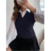 imageSweatyRocks Womens Sweater Vest V Neck Slim Fit Sleeveless Cable Knit TopsBlue