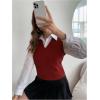 imageSweatyRocks Womens Sweater Vest V Neck Slim Fit Sleeveless Cable Knit TopsBurgundy