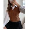 imageSweatyRocks Womens Sweater Vest V Neck Slim Fit Sleeveless Cable Knit TopsCoffee Brown