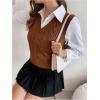 imageSweatyRocks Womens Sweater Vest V Neck Slim Fit Sleeveless Cable Knit TopsCoffee Brown