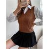 imageSweatyRocks Womens Sweater Vest V Neck Slim Fit Sleeveless Cable Knit TopsCoffee Brown