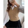 imageSweatyRocks Womens Sweater Vest V Neck Slim Fit Sleeveless Cable Knit TopsKhaki