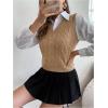 imageSweatyRocks Womens Sweater Vest V Neck Slim Fit Sleeveless Cable Knit TopsKhaki