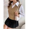 imageSweatyRocks Womens Sweater Vest V Neck Slim Fit Sleeveless Cable Knit TopsKhaki