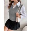 imageSweatyRocks Womens Sweater Vest V Neck Slim Fit Sleeveless Cable Knit TopsLight Grey