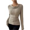 imageSweatyRocks Womens Cowl Neck Long Sleeve T Shirts Draped Slim Fit Ribbed Knit Basic TopsApricot