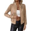 imageSweatyRocks Womens Faux Suede Short Bomber Jacket Coat Stand Collar Lightweight Zip Up Fashion Outerwear TopsKhaki