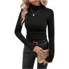 imageSweatyRocks Womens Fleece Lined Tight Shirt Long Sleeves Mock Neck Slim Fit Thermal Base Layer TopsBlack
