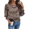 imageSweatyRocks Womens Lantern Long Sleeve Shirred Trim Round Neck Smocked Blouse Crop TopsMulticolor B