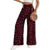imageSweatyRocks Womens Leopard Print High Waisted Wide Leg Pants Casual Long TrousersRed