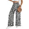 imageSweatyRocks Womens Leopard Print High Waisted Wide Leg Pants Casual Long TrousersWhite and Black